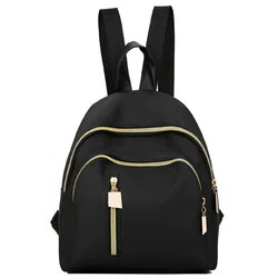 Korean Style Nylon Waterproof Shoulder Bag Fashion Portable Lady Handbag Casual Backpack for Teenage Girls (Black)