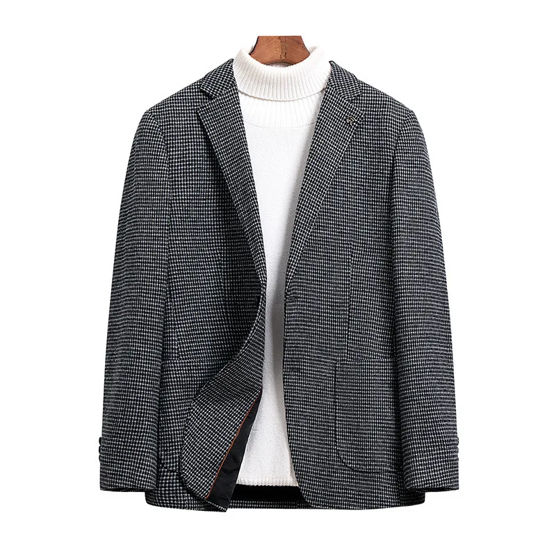 

New Arrival Men's Business Casual Plaid Woolen Blazer Coat Men Clothing Mens Blazer Jacket Warm Clothes