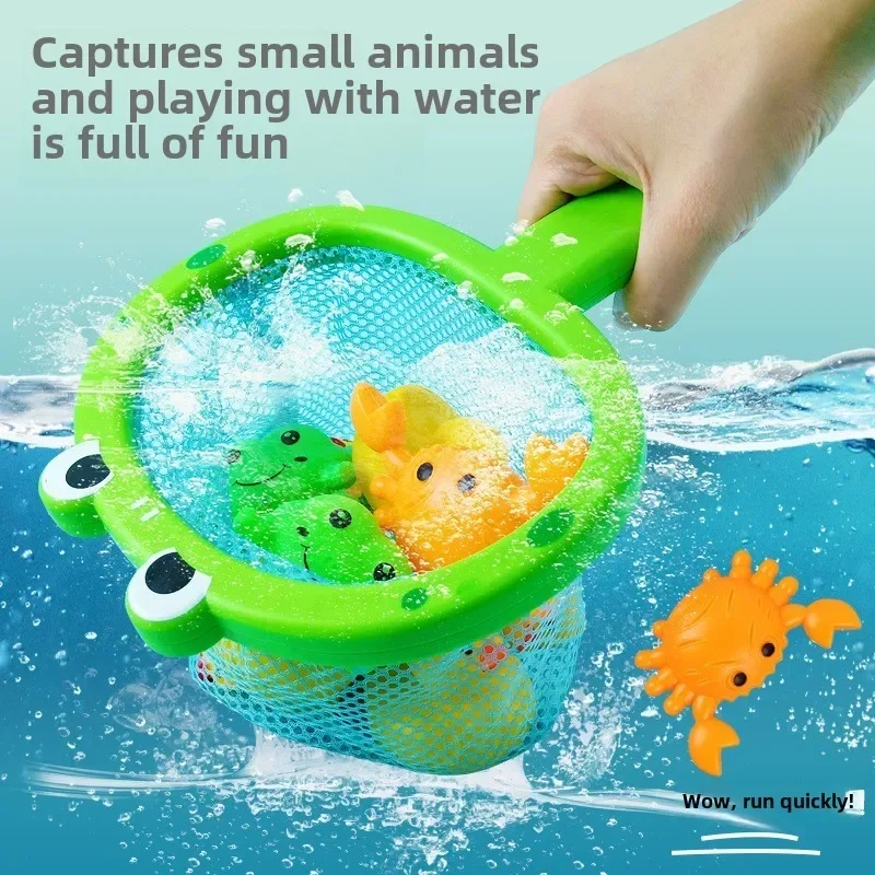 Baby Bath Toys Kids Floating Bath Toys with Fishing Net Water Fun Bathing Cute Children Bathroom Shower Bathtub Animals Toy 2