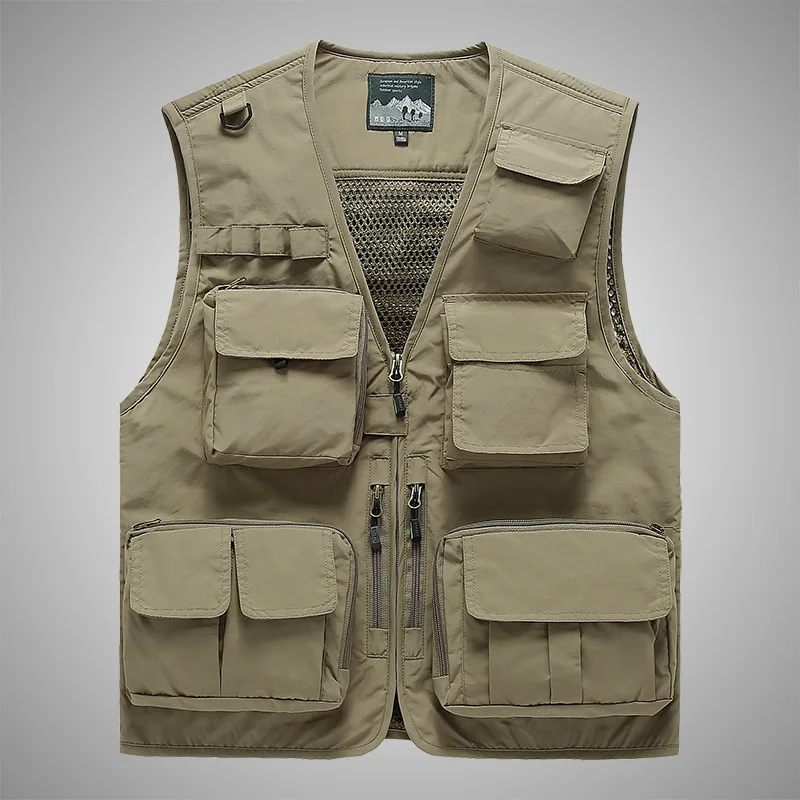 FGKKS Men's Vest Multi-Pocket Thin Trend Mesh Breathable Detachable Waistcoat Outdoor Mountaineering Fishing Casual Vest Male