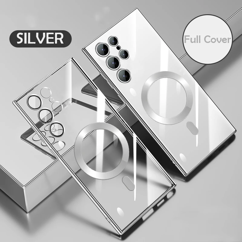 Enhanced Plating Shockproof Magnetic Wireless Charging Case with Magsafe Compatibility - Clear Cover