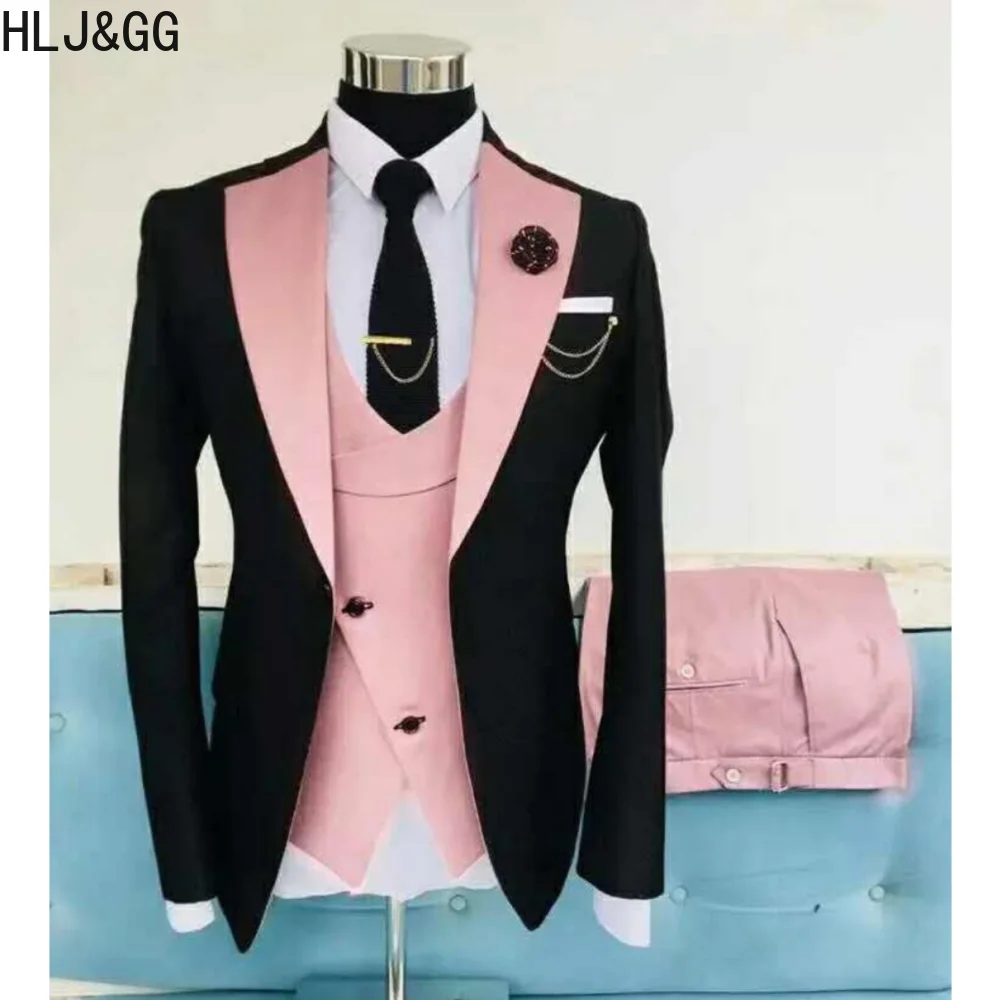 HLJ&GG Man's Slim Blazers Ball and Wedding Party for Groom 3pcs Suits Groomsmen Regular Tuxedo 3 Peice Sets Jacket+Trousers+Vest custom made children suits spring autumn boys blazer party gentlemen s flowers lapel casual child suit 3pcs vest coat pants