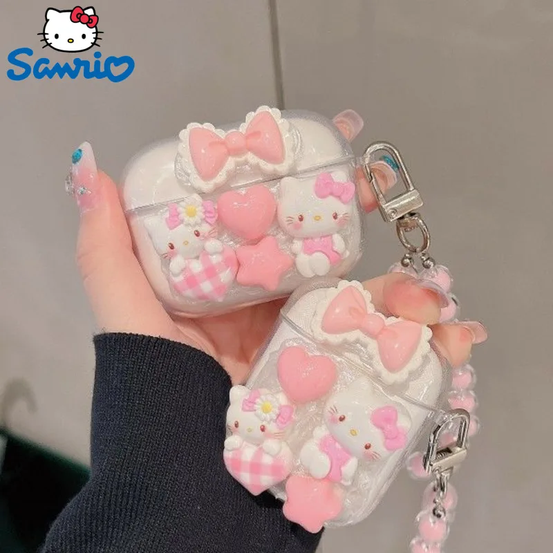 New Pink Sanrio Hello Kitty Airpods Custodia Per Airpods 1 2 3 Generation Pro Pro2 Trendy Shell Wireless Blutooth Cover Per Airpods