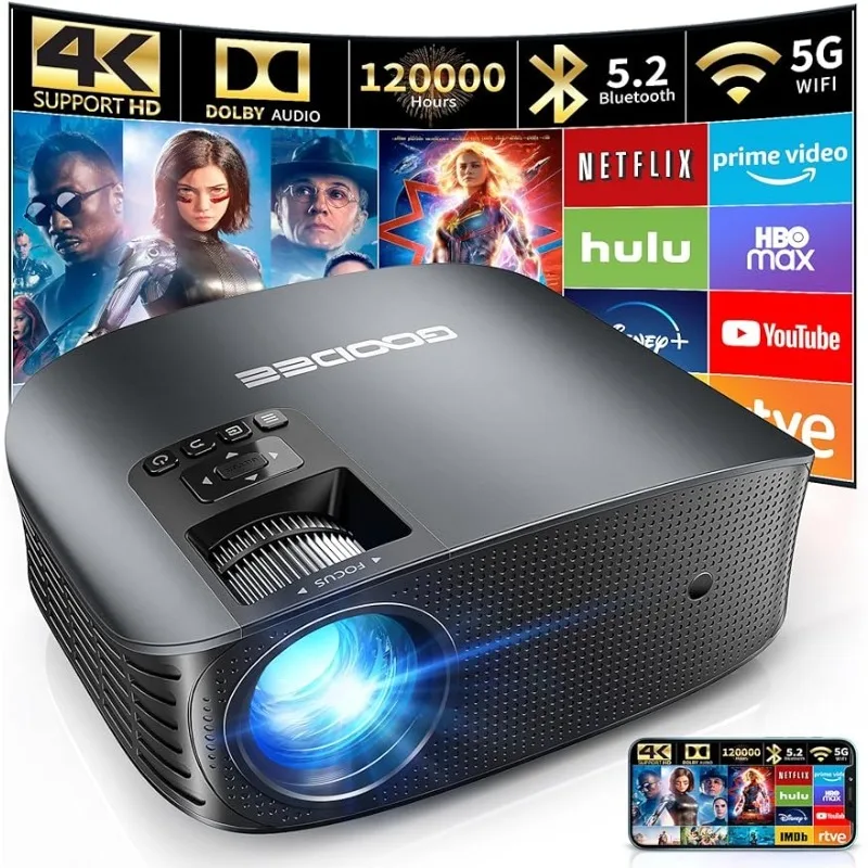 

GooDee Projector 4K With WiFi And Bluetooth Supported, FHD 1080P Mini Projector For Outdoor Moives, 5G Video Projector