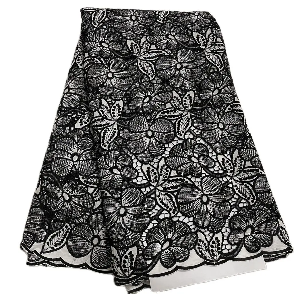 

2023 New Design High Quality African French Sequins Tulle Embroidery Garment Mesh Lace Fabric 5Yards For Lady Party Dress