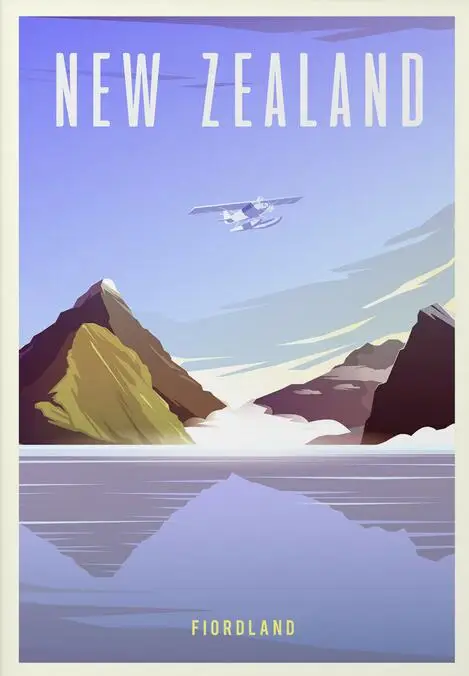 

Retro Fiordland, New Zealand Art print Silk poster Home Wall Decor