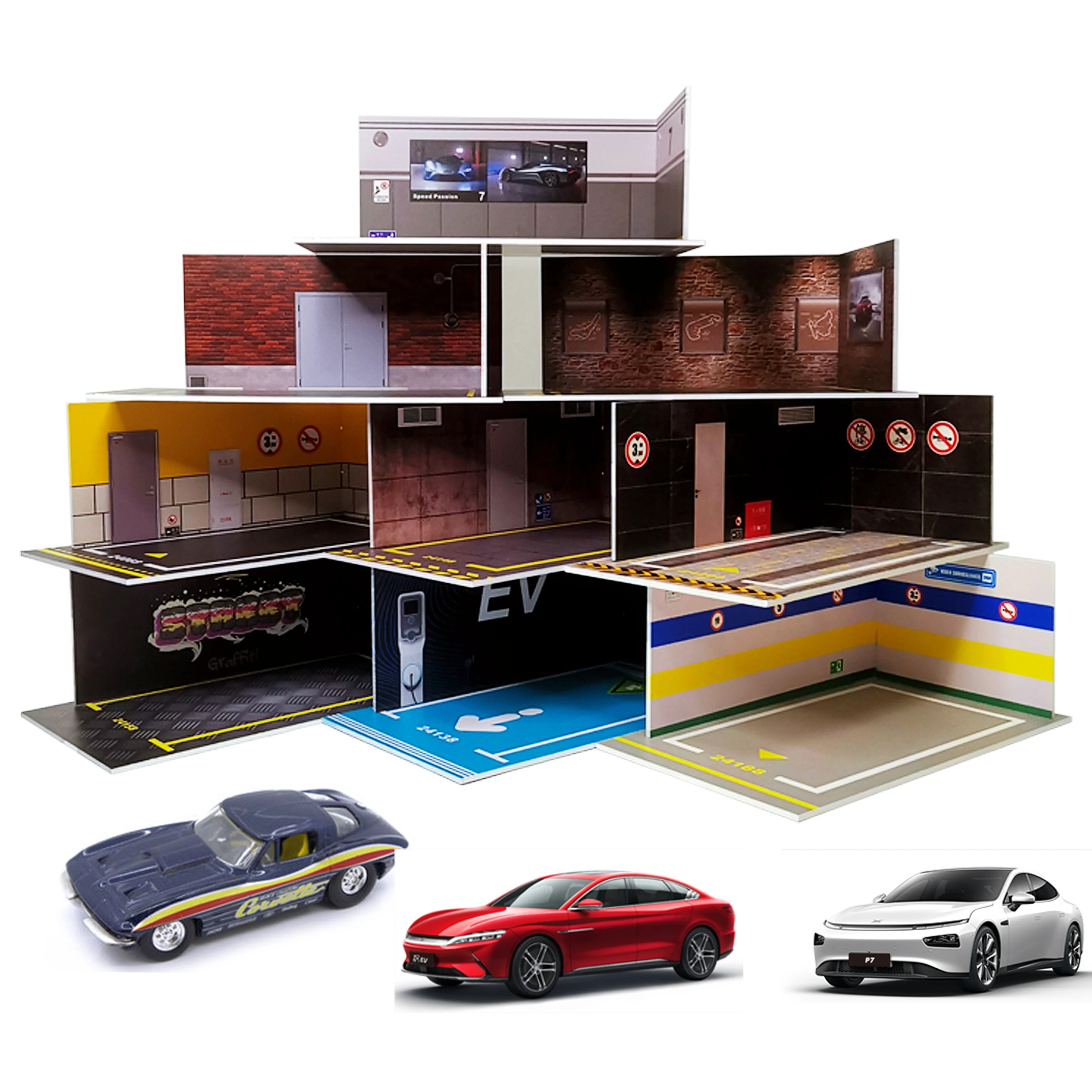 Diorama 1 24 Garage for Diecast Model Car Toy Display Case PVC Parking Lot Model Simulation Miniature Parking Space Scene