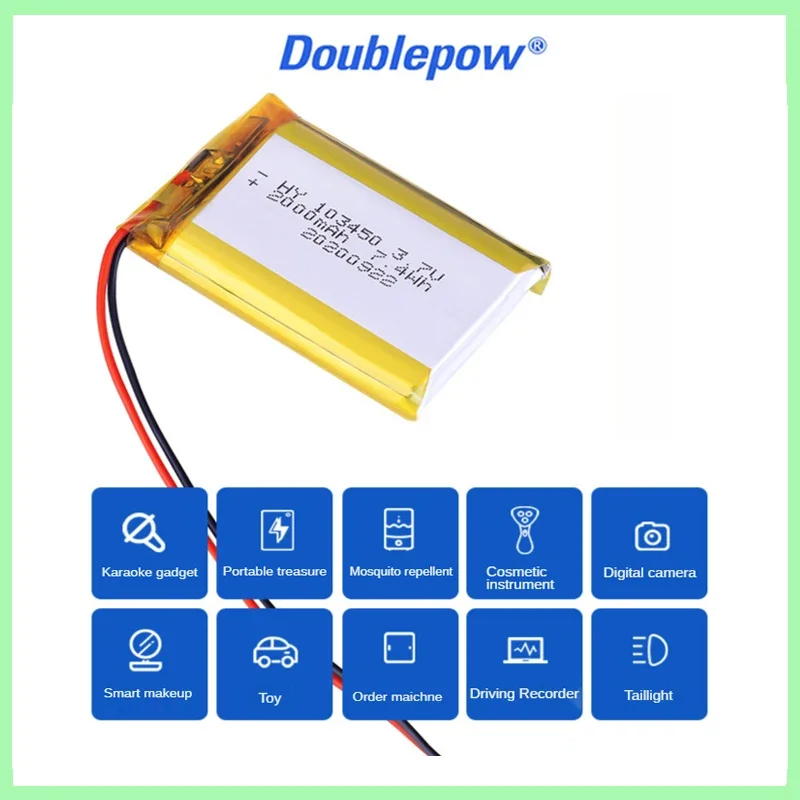 103450 3,7 V 2000mAh Lithium-Polymer-Akku jst PH 2,0mm 2pin stecker für Kamera GPS navigator MP5 bluetooth Headset