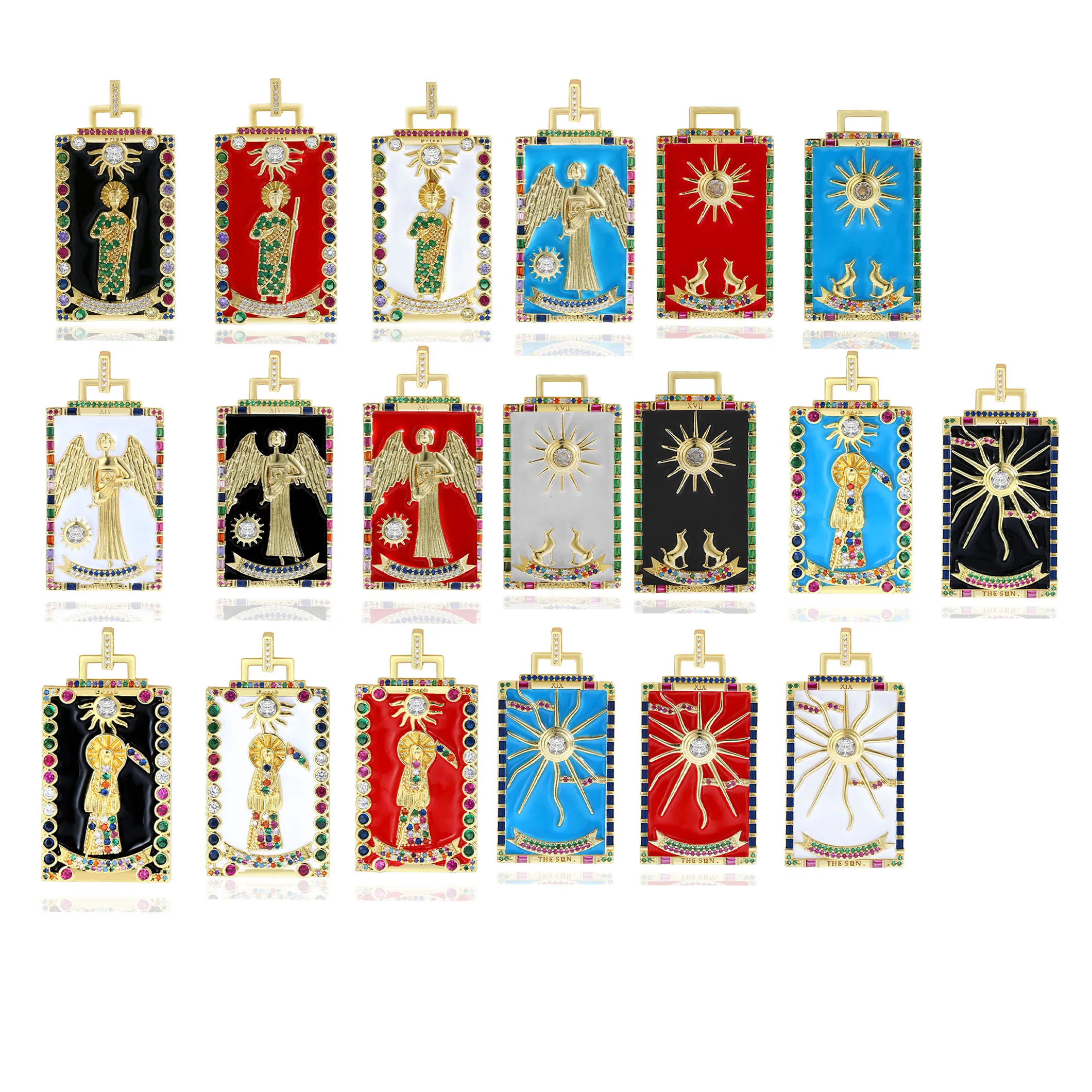 

Fashion Gold-plated Tarot Death Sun Square Pendant For Jewelry Making DIY Necklace Supplies CZ Accessories Enamel Charms Supply