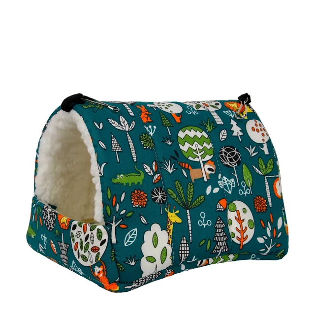 1pc Cute Print Bird Bed Mini Cage Rabbit Squirrel Mat Guinea Pig Nest Hamster House Small Animal Sleeping Bed Pet Hanging Cage 5