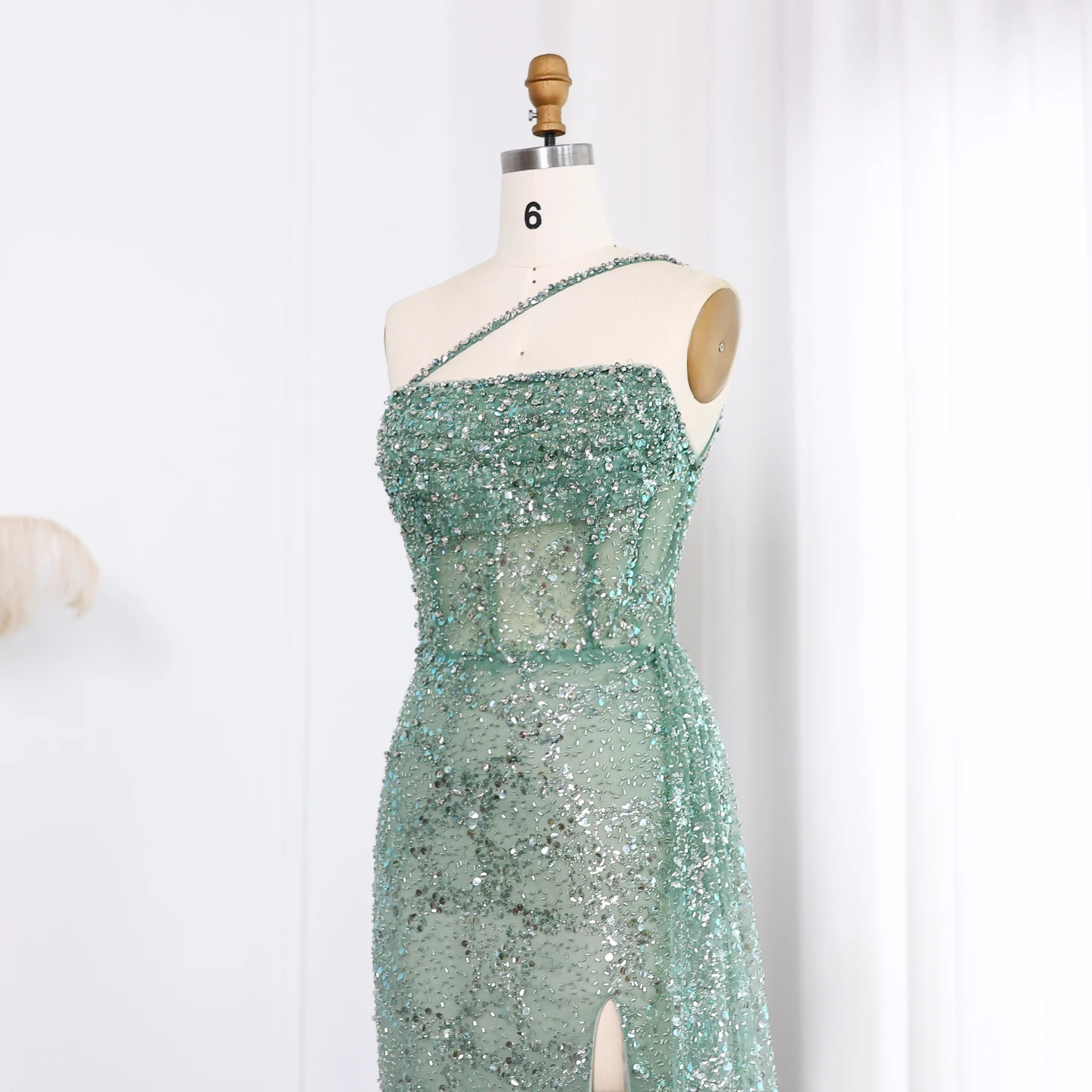 green emerald velvet dress V neck A-line Ombre Prom Dress With Long Sleeve Elegant Evening Dress –  SELINADRESS main image 0