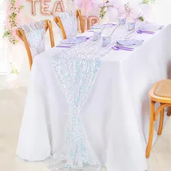 Iridescent Glitter Sequin Table Runner - Elegant Decor for Celebrations and Gatherings (White)