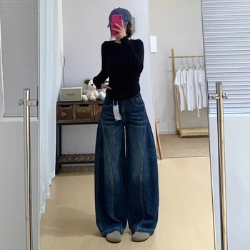 Y2k Womens Jeans Loose Fit Straight Leg Wide Trousers Baggy Denim Pants Casual Streetwear High Waist Vintage Washed Y2k jeans 1