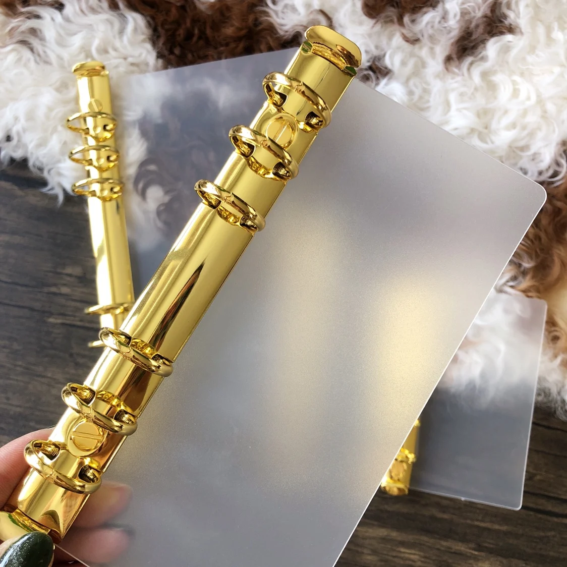 Golden Metal Loose Leaf Notebook Almofada de Pvc Inserir Revistas para Livros Alta Qualidade Anéis a5 a a7 a8 m5 Poc - Imagem 4