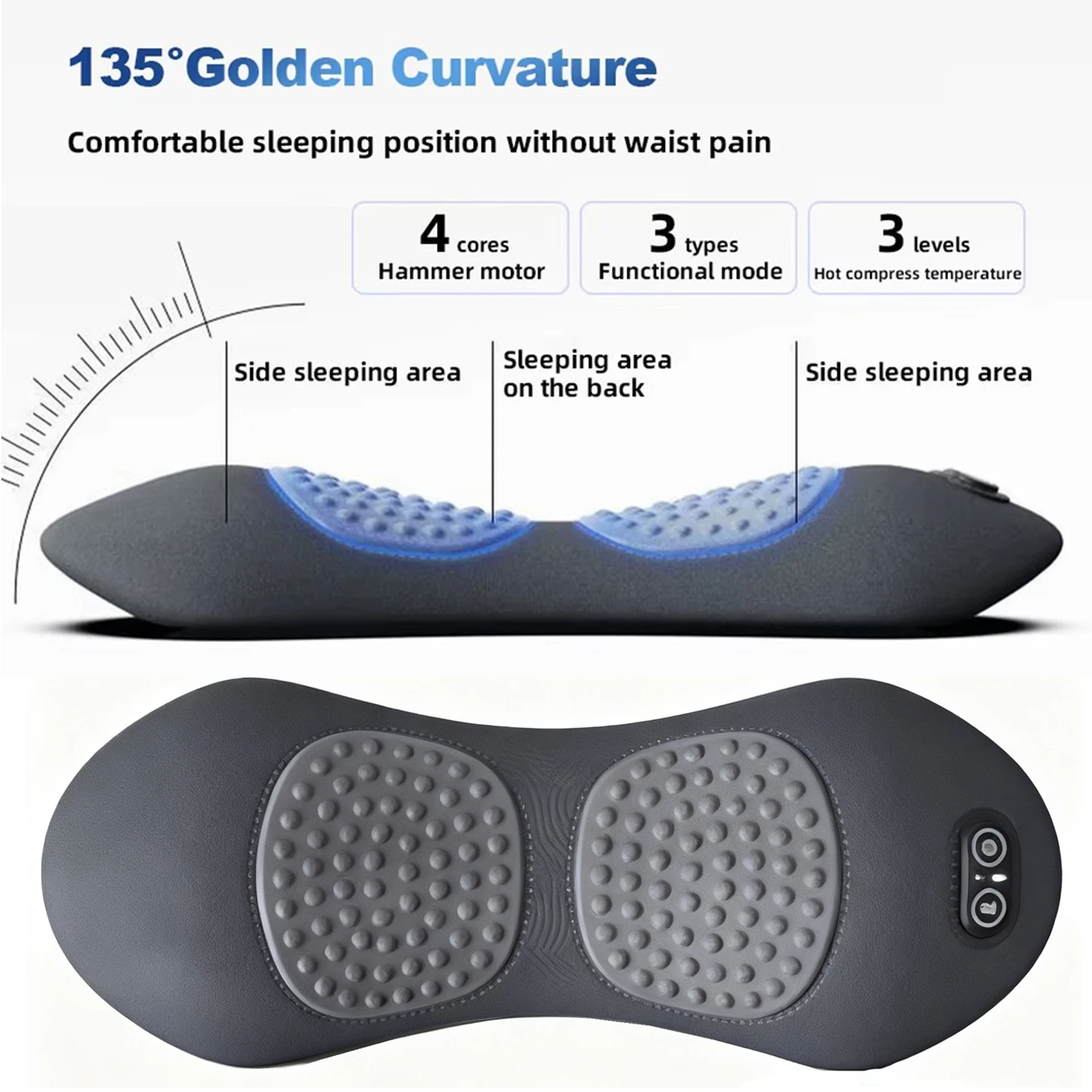 Back Pillow Heating Vibration Sleep Cushion Lumbar Support Massage Cushion Maternity Bed Sleeping Lumbar Support Waist Massager
