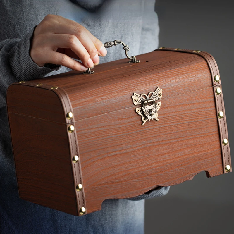 

Wood Piggy Bank with Lock Creative Gift Living Room Large Vintage Coin Money Box Counter Adult Kids for Papper Money Home Decor