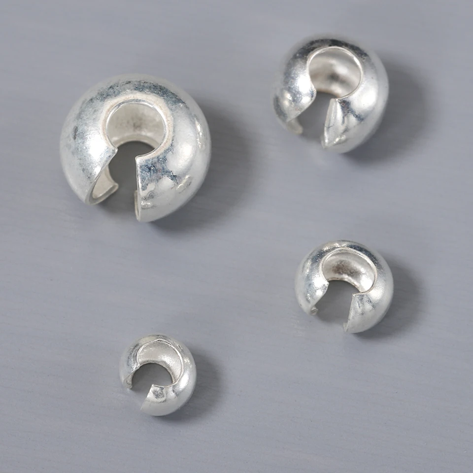 Fori 2.5mm Lotto Tappini Terminali A Crimpare Argento Sterling 925 - Per Catene, Corde, Pelle Tappi Terminali Argentati