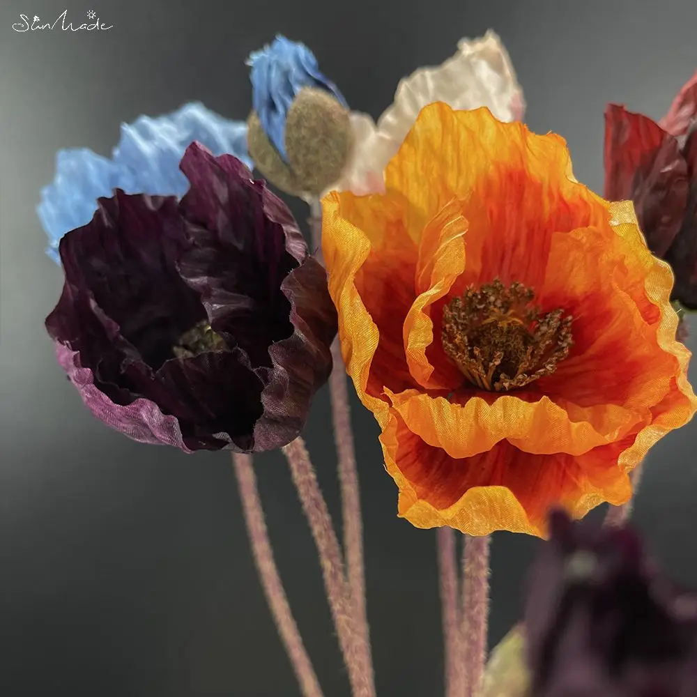 SunMade 2 Heads Retro Flocking Iceland Poppy Home Wedding Decoration