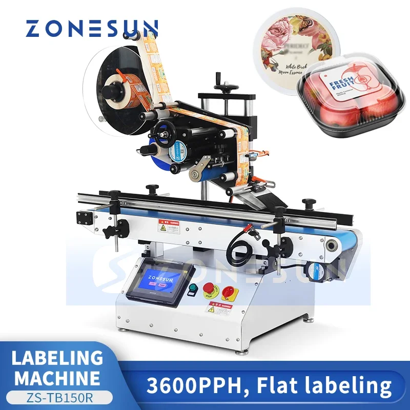 ZONESUN Automatic Flat Surface Labeling Machine Label Applicator for Boxes Cartons Bottles Product Packaging Equipment ZS-TB150R