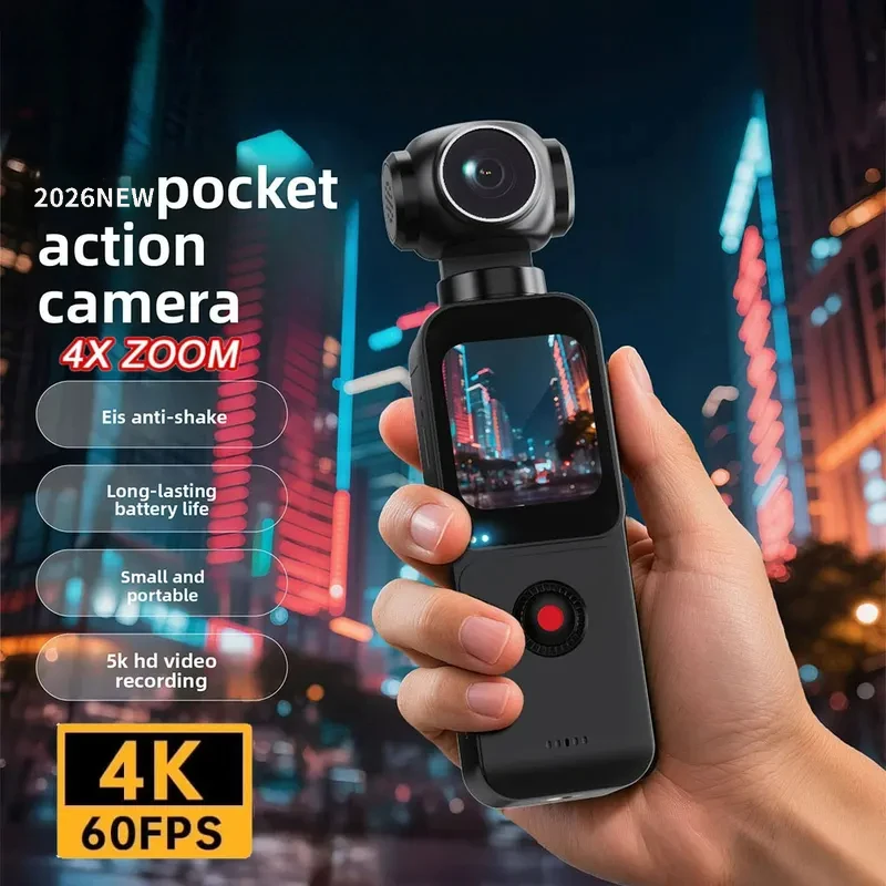 4K 포켓 액션 카메라 270 °   자동 회전 안정화 터치스크린 스포츠 DV 바디캠 4배 줌 휴대용 디지털 비디오 레코더