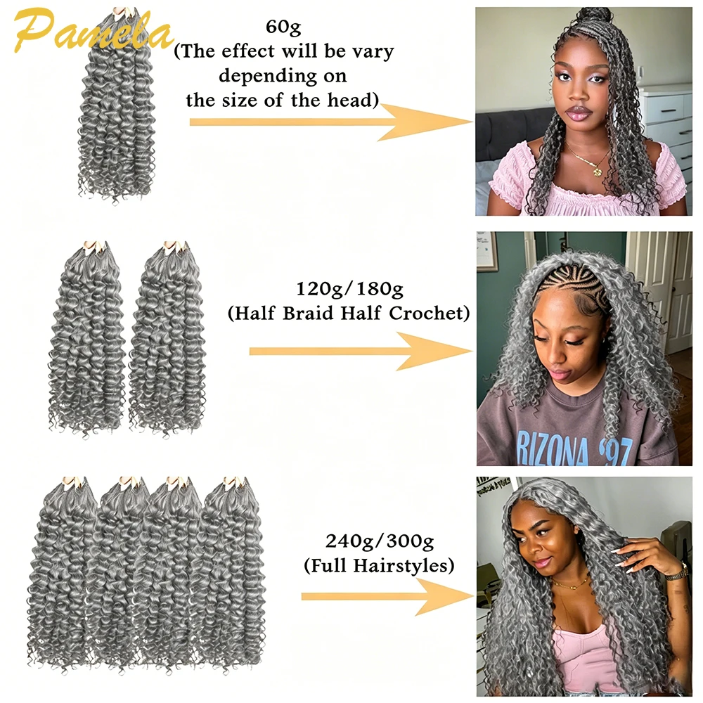 Salt & Pepper Gray Blonde Color Feather Crochet Human Hair Curly 100% Human Hair Knotless PreSeparated Crochet Braids Hair 2