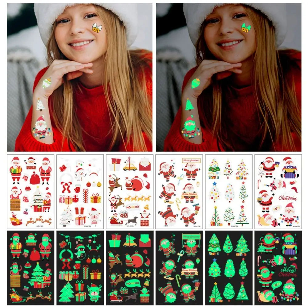 Cartoon Luminous Tattoo Stickers Glow in The Dark Waterproof Halloween Fake Tatoo Disposable DIY Christmas Tattoo Stickers