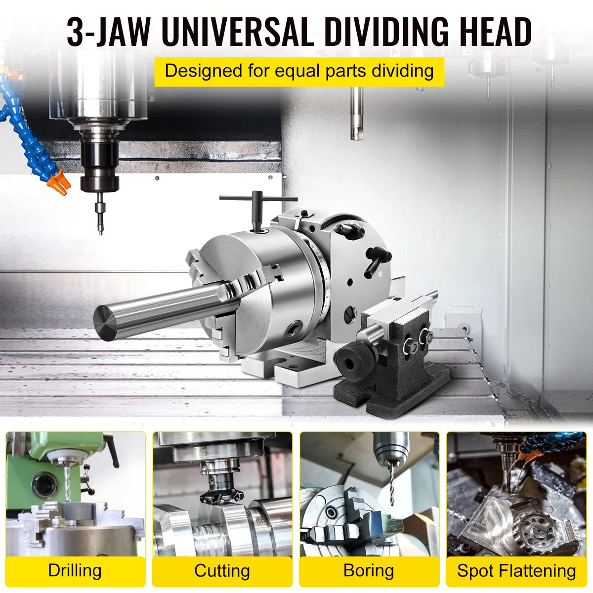 SucceBuy Dividing Head Precision Semi Universal BS-0 5" / 4" 3-Jaw Indexing Head Tailstock & Chuck for Drilling Milling Grinding — view 2