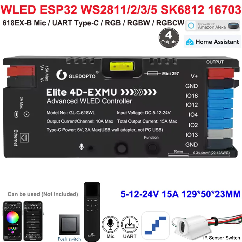 ตัวเลือกสินค้า ตัวควบคุมแสงอัจฉริยะ ESP32 WLED 4 ช่องควบคุม