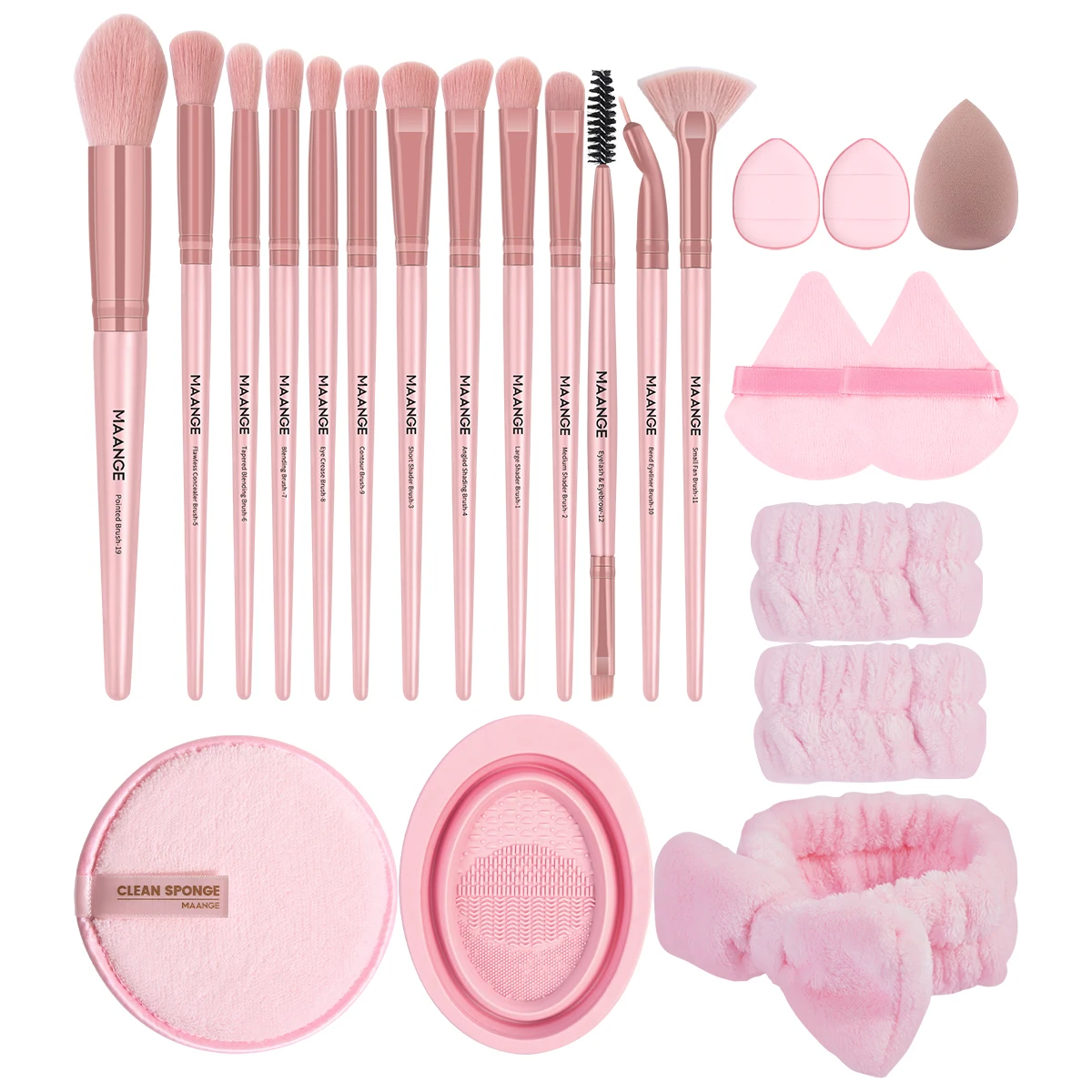 MAANGE 23pcs/Set Makeup Tool 13pcs Pro Makeup Brushes 5pcs Mixed Blender Sponges Puff Makeup Remover Headband Wristband Gifts 2
