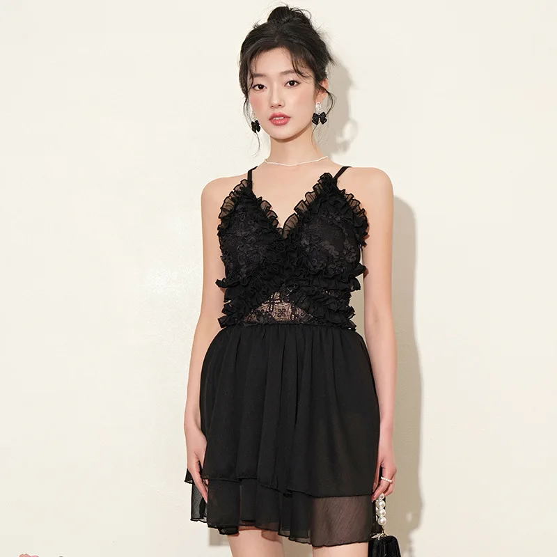 

2023 New Korea One-piece Swimwear Women's Conservative Beach Skirt Style Small Chest Back Fashion Spring Swimming Wear Wisuwore