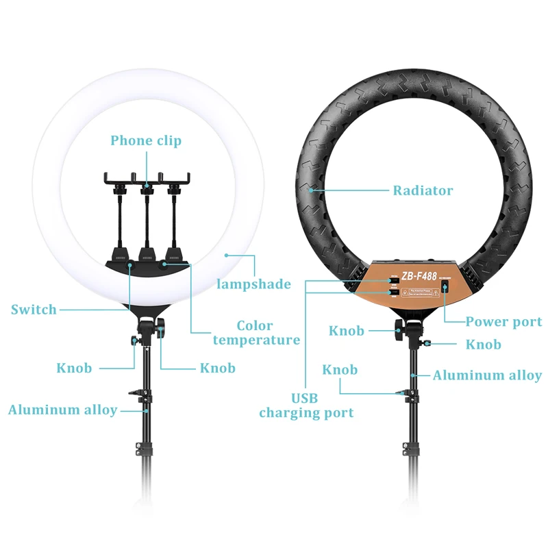 22" LED Light Rings 3200-6500K Color Temperature 0-100% Brightness With 2M Power Cable Lamp For Make Up/Photo Studio Shooting 5