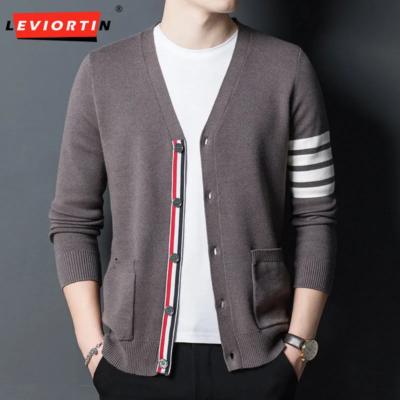 

Male Solid Color Knitted Sweater Autumn Winter Cotton Cardigan Knit Jacket Men Casual Home Buttons Cardigans Men's Coat 3XL