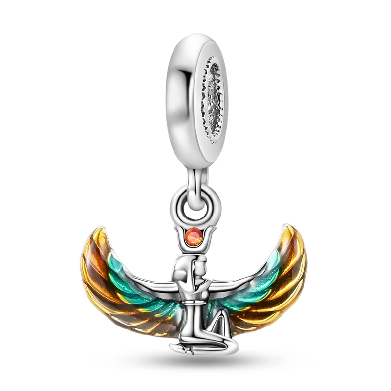 

Beautiful 925 Sterling Silver Colorful Wings Goddess Of Life Isis Charm Fit Pandora Bracelet Women's DIY Jewelry Accessories