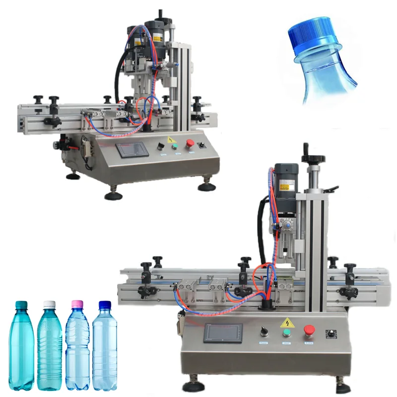 

Factory price Desktop automatic screw capping glass plastic bottle lid sealing machine with conveyor