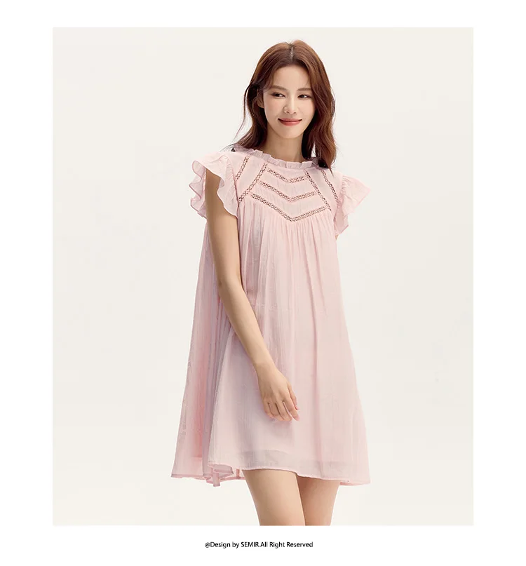 Vestido de mujer con volantes suaves, mangas cortas con vuelo, minifalda texturizada, vestido de verano nuevo con aberturas.