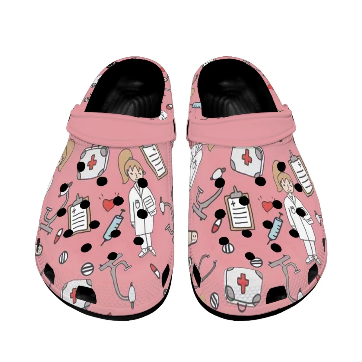 Classic Nursing Shoes Pink Cartoon Nurse Printing Sandals Women's Medical Hospital Fashion Sandals Lightweight Zapatos Mujer