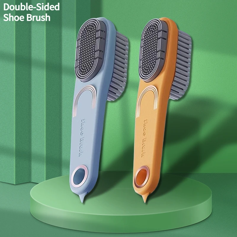 

Double-Sided Shoe Brush Soft Bristled Cleaning Brush Silicone brush head Long Handle Brush Clothes Shoes Household Cleaner tools