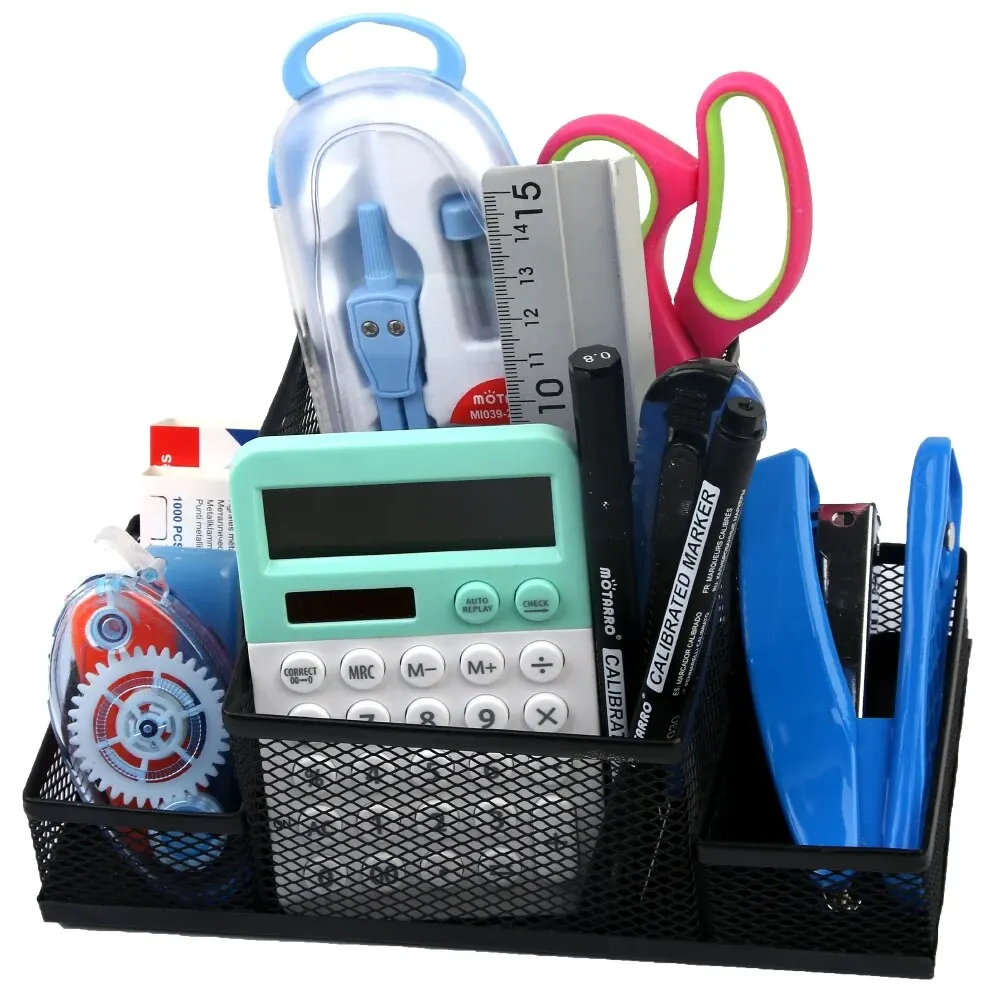 Metal Mesh Desk Organizer Stationery Storage Box Pencil and Pen Holder 4 Cell Drawer