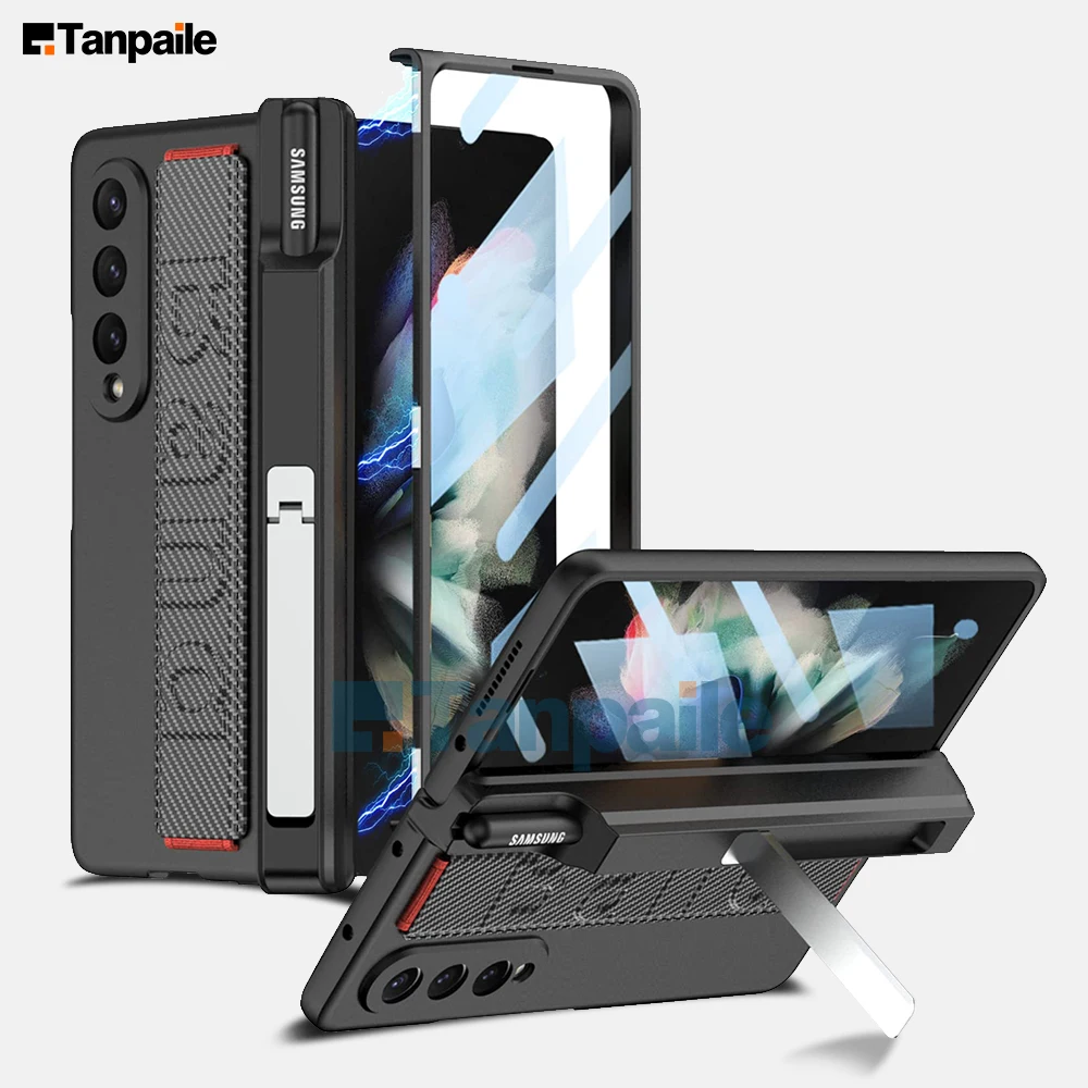 

Tanpaile Luxury Hinge Protective Grip Cover for Samsung Galaxy Z Fold 4 5G - Carbon Fibre with Shockproof & Screen Protector