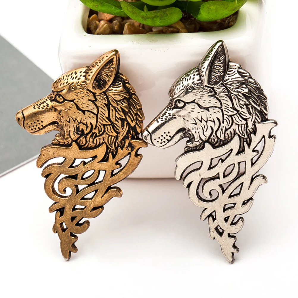 

5pcs Alloy Wolf Head Design Lapel Vintage Brooch Dress Up Supplies Retro Breastpin Accessary Gift Male Dress Up Props