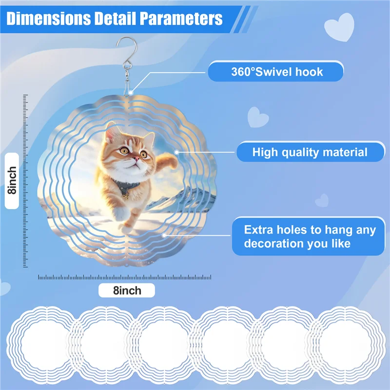 HOT! 6Pack 8 Inch Sublimation Wind Spinner Blanks 3D Wind Spinners Hanging Spinners for Indoor Outdoor Garden Decoration