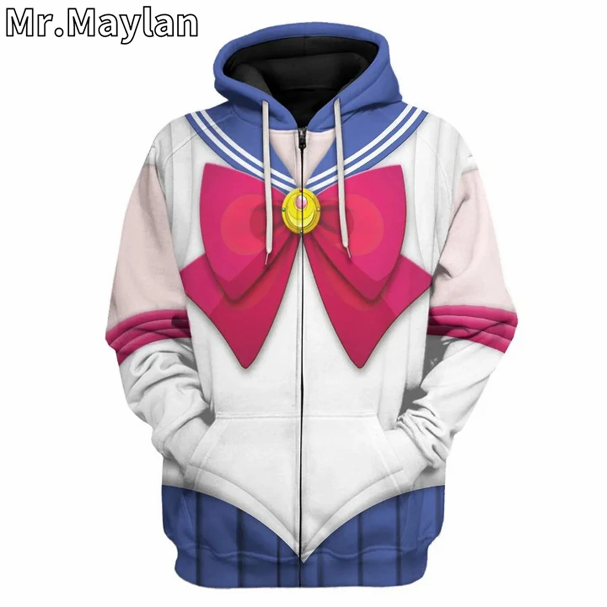 Hoodie Sailor Moon impresso completo em 3D para homens e mulheres, pulôver cosplay para meninas, streetwear casual, moletom unissex