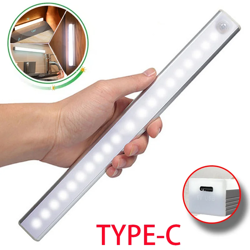 daphomeu 2 Pezzi Luce Notturna Con Sensore di Movimento USB Ricaricabile, Lampada con Sensore di Movimento Interno, Illuminazione A LED Per Scale, Armadio, 3 Modalità di Luce Per Corridoio, Scale