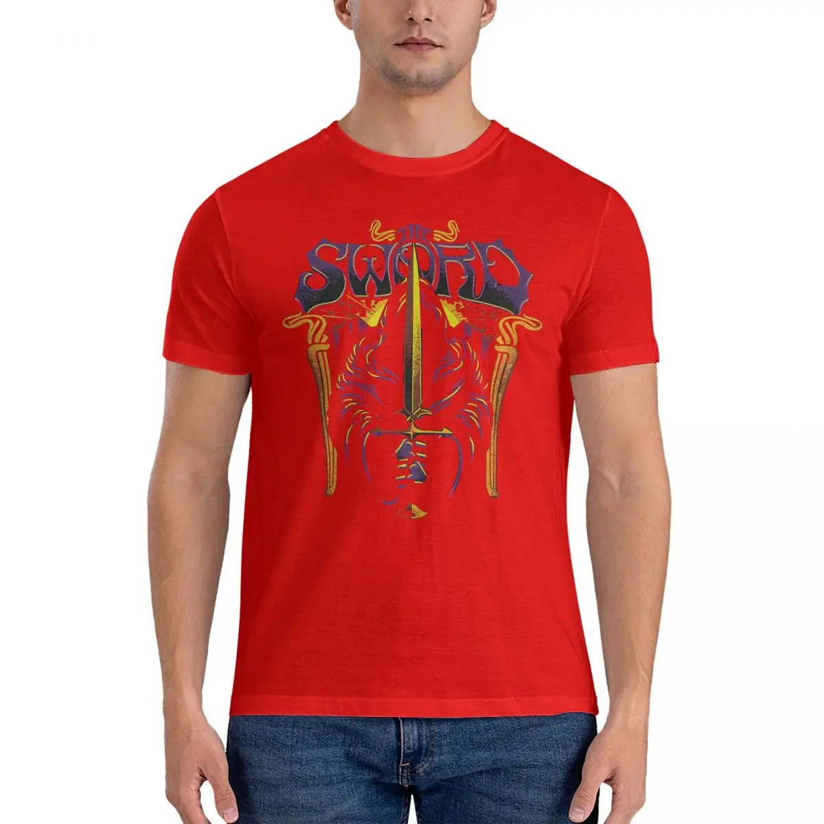 thumbnail image 1 of Camisetas vintage de animales para hombre, camisetas de algodón puro de The Sword Band, camisetas de manga corta con cuello redondo, camisetas de verano, 1 of 7
