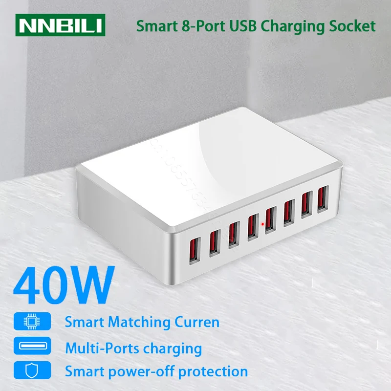 40W 8Ports USB Adapter HUB Charging Station Socket Phone Charger For iPhone 6 7 8 Samsung Xiaomi Huawei US EU UK_voghion.com