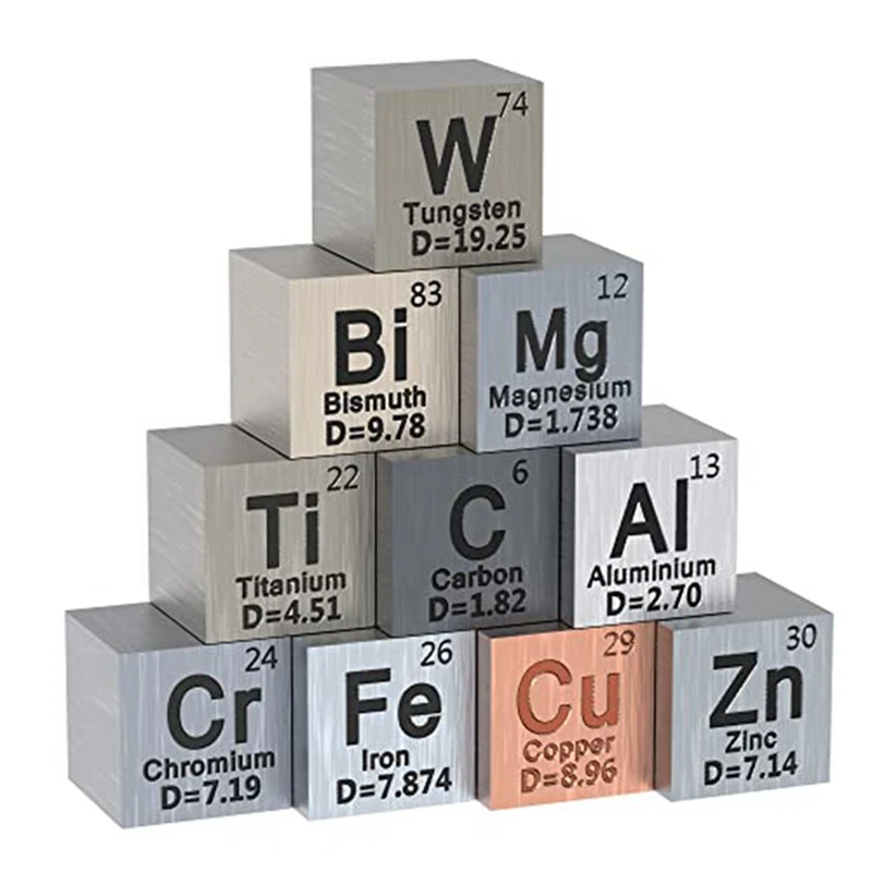 

10 Piece Elements-Cubes - Density-Cube Set As Shown Metal 0.39 Inch/10 Mm For A Periodic Table Of Elements Collection