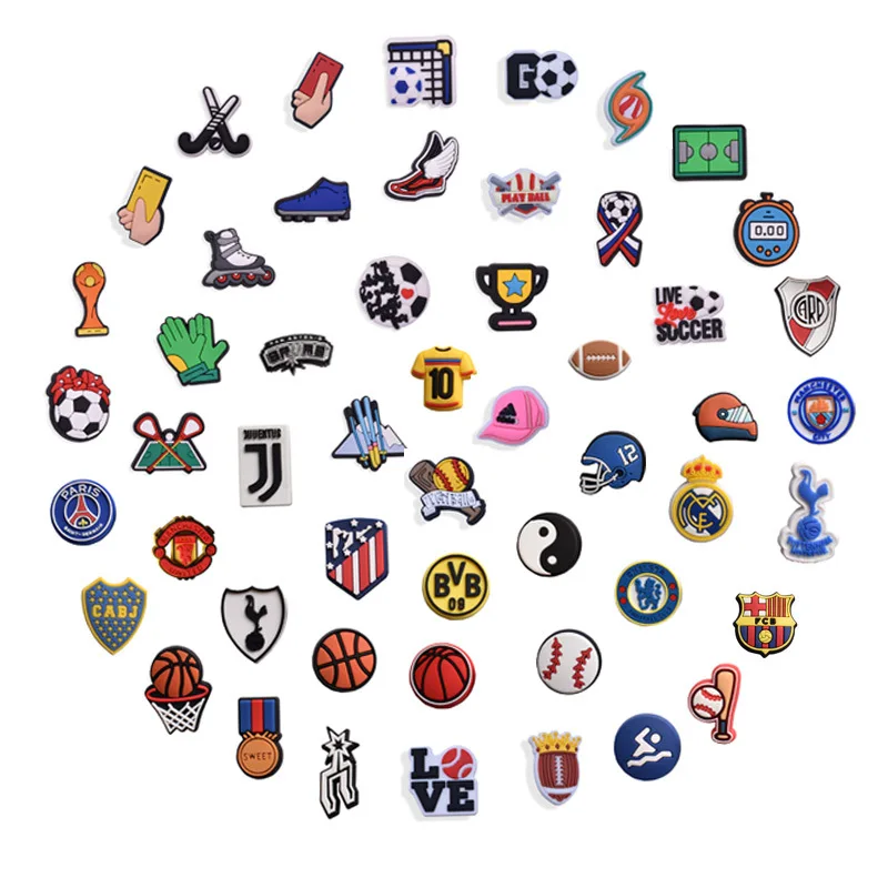 

Hot JIBZ Football Sports Shoe Charms Design Decoration Fits for Croc Garden Sandal Shoe Accessories Kids X-mas Party Gifts