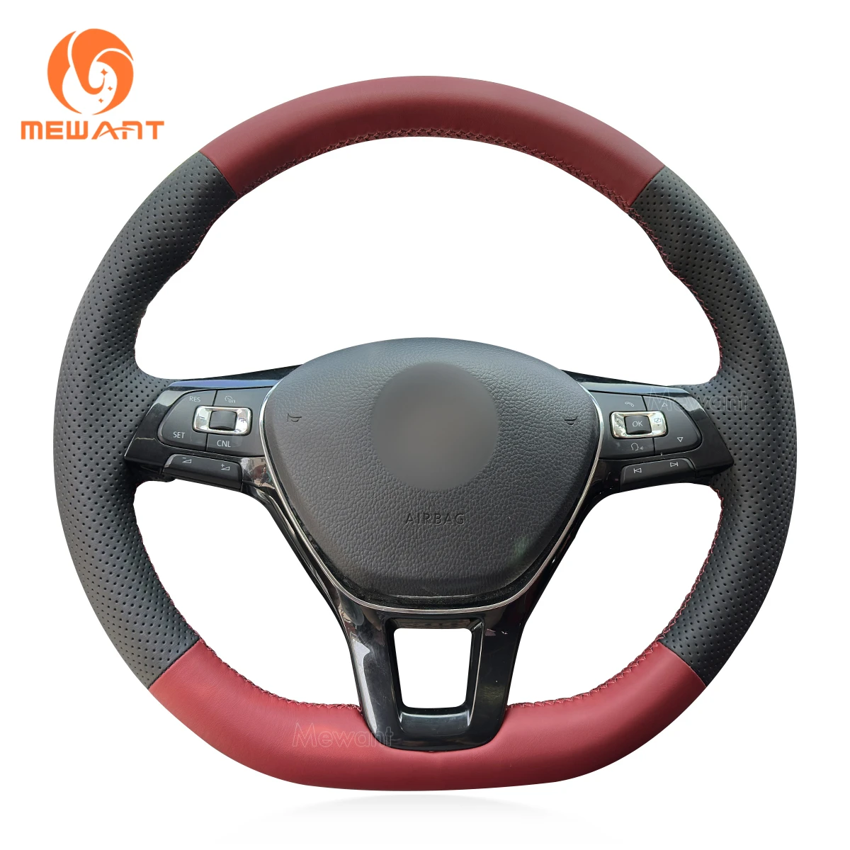 

MEWANT Real Leather Car Steering Wheel Cover for Volkswagen VW Golf 7 Polo 5 Arteon Passat Tiguan T-Roc e-Golf 2013-2021