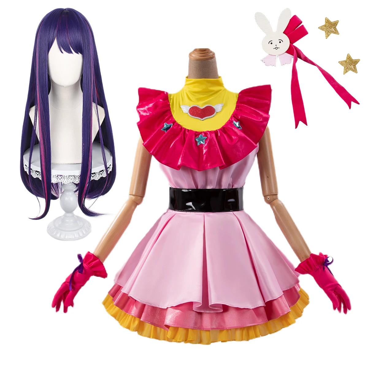 

OSHI NO KO Anime Ai Hoshino Cosplay Costume Wig Lolita Dress Skirt Bunny Hairpin Rose Net Synthetic Fiber Gift