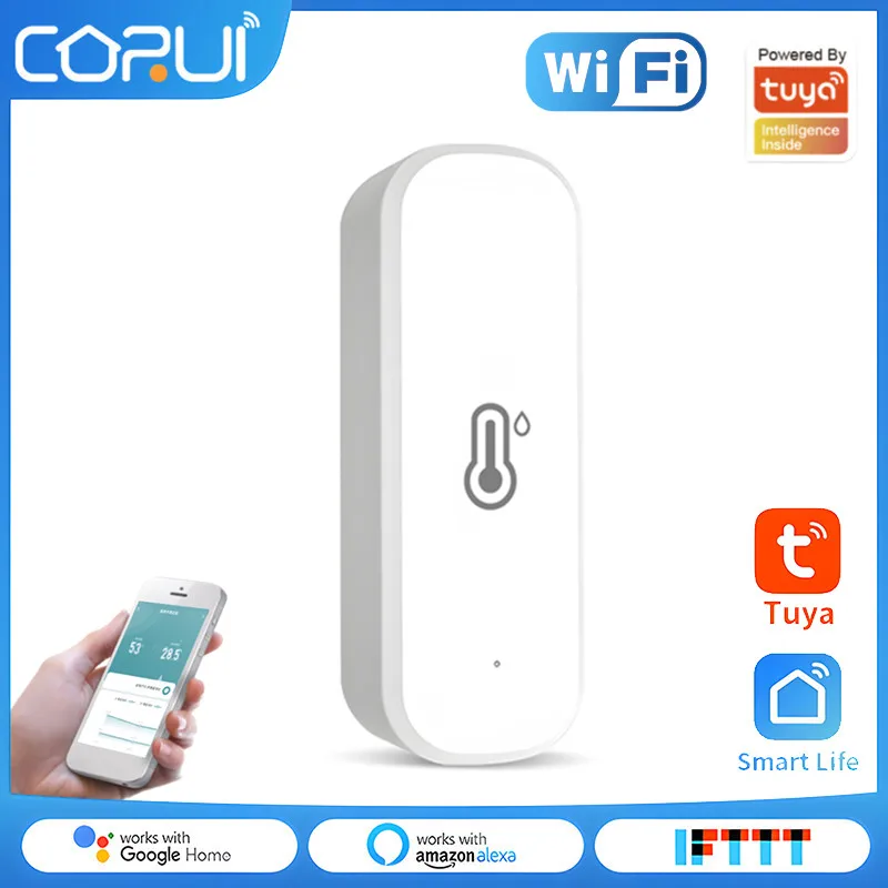 

CORUI Tuya Smart WIFI Temperature And Humidity Sensor Indoor Hygrometer Thermometer Smart Life Control Alexa Google Assistant